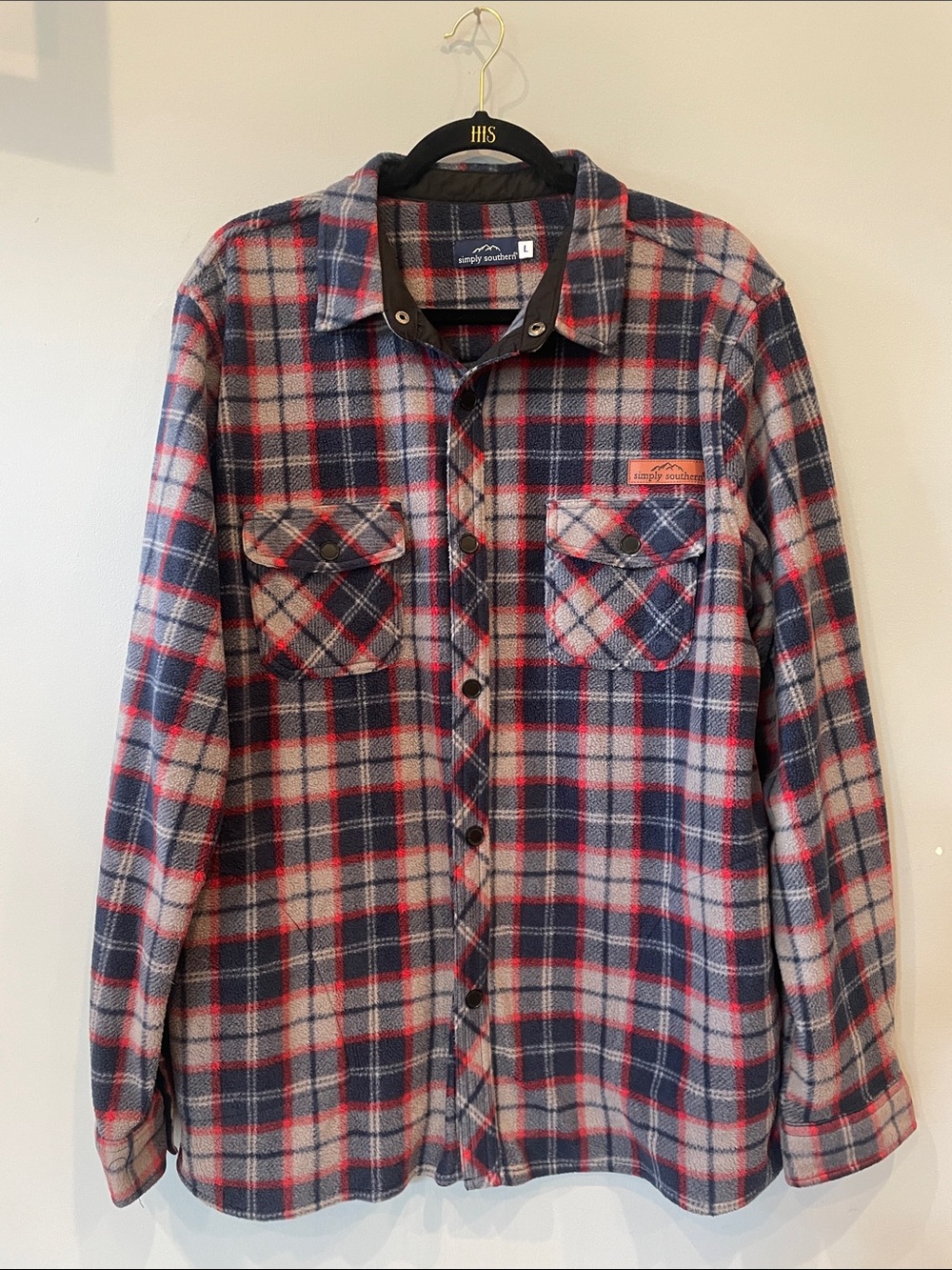 Simply Southern Men's Navy, Red & White Plaid Button-Down Shirt